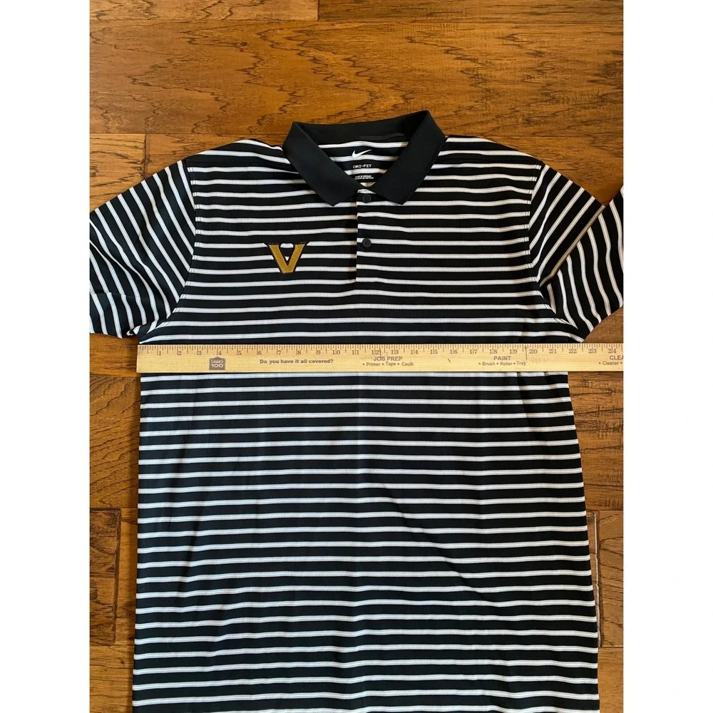 Nike Dri-FIT Mens Large Black White Striped V Logo Golf Polo Shirt Short Sleeve